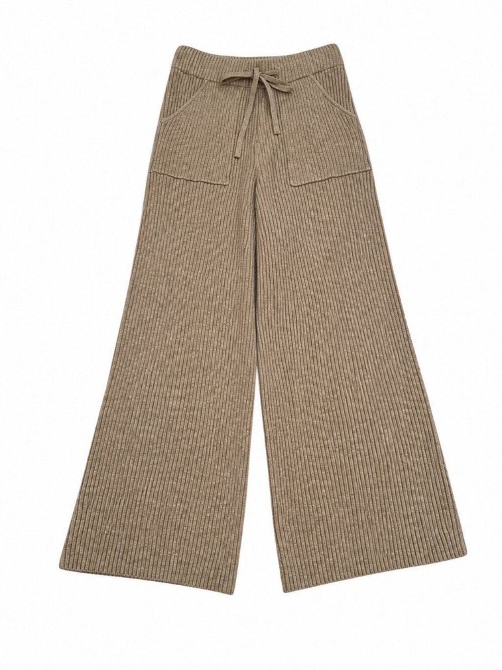 PAIGE Olivine Ribbed Knit Wide Leg Cropped Pants Camel Tan Size S
